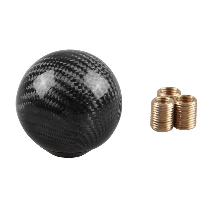 RYANSTAR RACING RYANSTAR Carbon Fiber Shift Knob Gear Shifter Knobs with 3 Adapters Round Ball Stick Shifter Level Black - Image 1